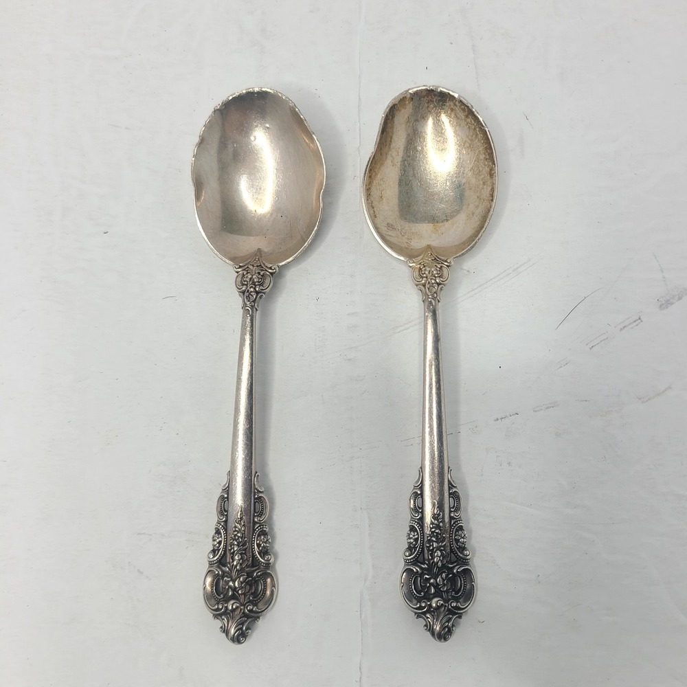 Vintage 2 Pc Wallace Sterling Grand Baroque Soup‎ Spoon 6 1/4in 3.3oz